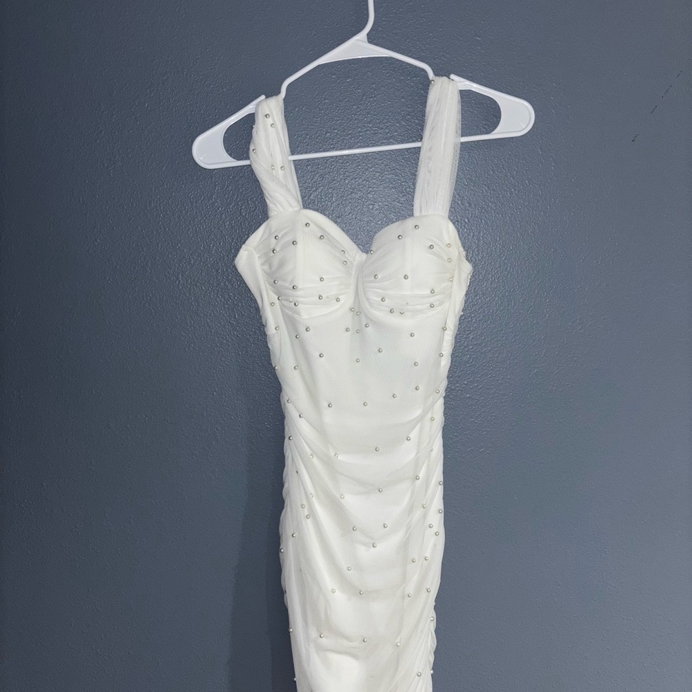 Windsor White Beaded Strapless Bodycon Dress